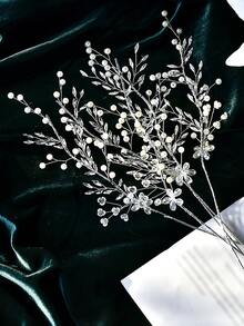 1PC Elegant Wedding Rhinestone Artificial Flower, Exquisite Handmade Faux Pearl Decorated Floral Arrangement Filler For Vase, Suitable For Wedding Table Centerpiece And Holiday Decor - Silver - View 5