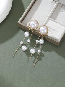 1对时尚优雅仿珍珠长流苏耳环，简约女性气质日常百搭派对度假个性耳环 - 耳環 - 查看 4