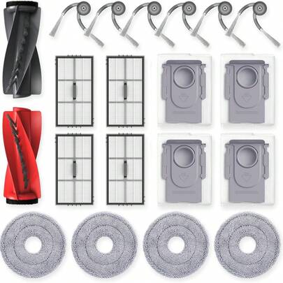 Saros 10R Staubsaugerroboter Zubehör, inklusive 4 Staubsäcke, 4 Wischtücher, 4 HEPA-Filter, 6 Seitenbürsten und doppelte Anti-Hauptbürste, kompatibel mit Saros 10R/Qrevo CurvX Roboter