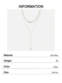 1 pieza Collar con colgante de cadena plateada en capas para fiesta, uso diario y escuela - Plateado - Ver 6