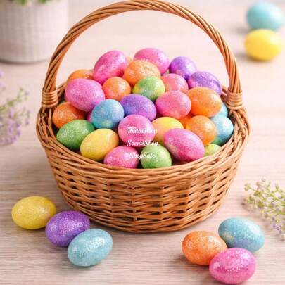 30 Mini Ovinhos De Pascoa Com Gliter Colorido Decorações Enfeites Color Mini Eggs