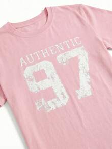 Women's Retro Casual Pink 97 Graphic Print Round Neck Short Sleeve T-Shirt - Pink - View 6