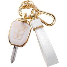 Key Fob Cover With Keychain Lanyard, Key Case Fit 2012 - 2019 Camry Corolla Rav4 Tacoma Key Protector Holder, Green - white - 查看 1
