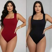 Set Of 2 Women's Bodysuits With Wide Straps And A Square Neckline. - 黑/紅 - 查看 10