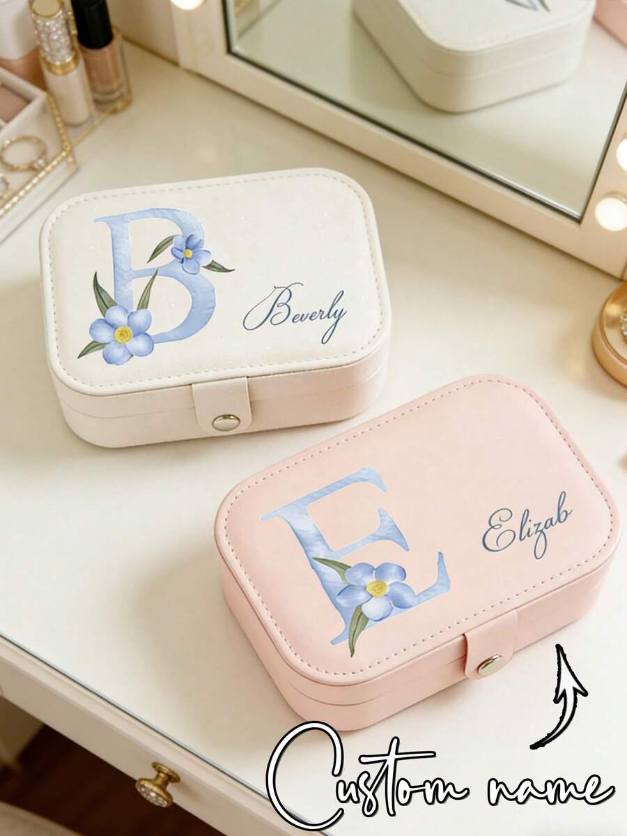 1 Peça Caixa de Joias Personalizada com Nome, Caixa de Joias Personalizada, Caixa de Joias com Zíper para Anéis e Colares, Presentes para Meninas, Amigas e Mães, Caixa de Joias Requintada, Presentes de Aniversário, Presentes do Dia dos Namorados, Presentes de Feriado, Presentes de Bênção, Presentes de Natal - Azul - Visão 1