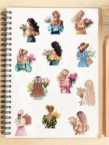 50pcs Flower Girl Stickers Handbook Laptop Cell Phone Case Luggage Guitar Stickers - A - View 4