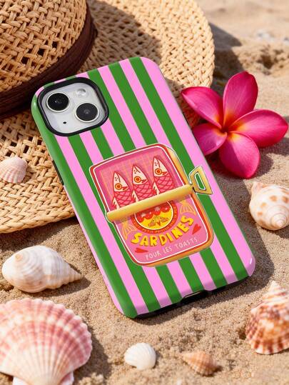 Striped 1pc Refreshing Personalized Sardine Can Illustration Pattern Glossy 2-In-1 Filmic Crafted Thick Hard Phone Case Compatible With Samsung/Compatible With IPhone11/12/13/14/15/16/17 Pro Max A13 A14 A15 A16 A17 S25 S24 S23 S22 A55 A56 A34