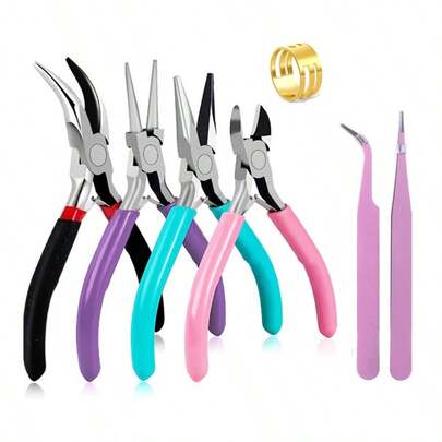 DIY Jewelry Making Tool Kit, Includes 4 Unique Pliers - Bent Nose Pliers, Round Nose Pliers, Pointed Nose Pliers, Diagonal Cutters, Pink Tweezers And Jump Rings - Essential Handcraft Tools For Beginners To Professionals
