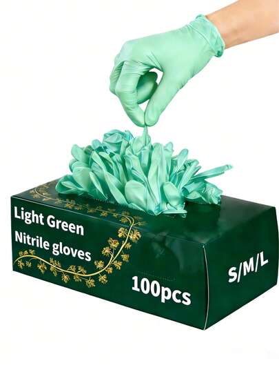 100pcs Powder-Free Nitrile Gloves, Green, Latex-Free Disposable Gloves, Household Cleaning Gloves, Suitable For Hair Dyeing, Tattooing, Machinery Repair And Cleaning, Multi-Purpose Hand Protection, Essential For Kitchen (Bagged)