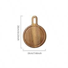 1pc Round Wooden Bread/Cutting Board, Steak Platter, Cake Stand, Fruit & Dessert Serving Tray - Brown - View 8