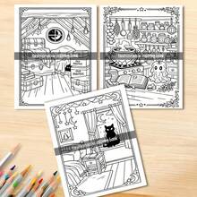 （升级豪华版，加厚纸张，28.5*20.5厘米）“怪诞可爱涂色书，温馨哥特风涂色页”，适合情侣和家庭，适合派对、情人节、生日和其他节日。绘画和学习用品，22页，书籍，涂色书，学习用品，圣诞节，万圣节，生日，返校礼物，涂色书 - 單件 - 查看 5