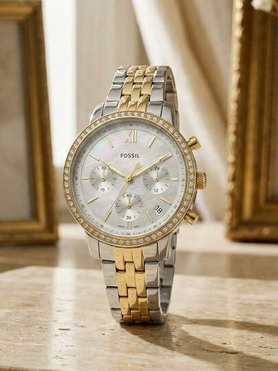 Fossil Women's Luxury Quartz Watch, Stainless Steel Case, Mother-Of-Pearl Dial, Crystal Bezel, Elegant Crystal Date Display, Suitable For Daily Wear And Gifts