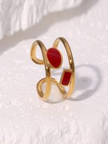 1枚简约经典复古法式优雅个性化高端镀层不锈钢几何开口戒指，适合女士日常、派对和约会佩戴 - 開口戒 - 查看 5