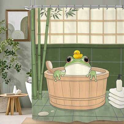 1件可爱青蛙日式浴帘，趣味动物儿童浴室配件，适用于浴室隔断、浴帘装饰、浴室用品