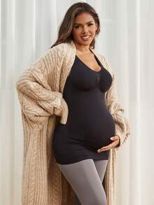 孕妇无袖褶皱露背瑜伽上衣，无缝休闲孕妇装 - 黑色 - 查看 6