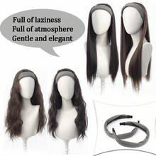 日常头带假发一体式女士长直发，长水波纹卷发，半头套，自然透气 - 彩色 - 查看 8