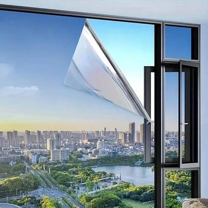 Película para ventana de espejo de un solo sentido Película de privacidad estática sin adhesivo Decorativa Control de calor Anti UV Tinte para ventanas para el hogar y la oficina, Película adhesiva de control de calor y protección de privacidad Anti UV para vidrio
