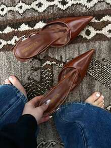 女士尖头凉鞋 - 舒适低跟，夏季PU鞋面搭配橡胶鞋底，百搭黑色休闲正装鞋款，厚底设计，优雅廓形，轻便，适合办公穿着，猫跟 - 棕色 - 查看 4