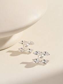 Bông tai bạc, bông tai đính đá Zirconia, thanh lịch và dễ thương, thích hợp để đeo hàng ngày và dự tiệc. - Bạc - Xem 4