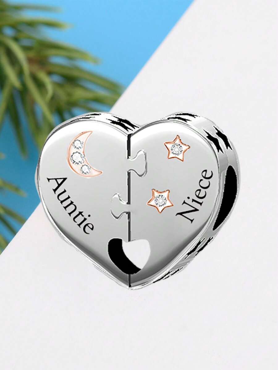 1 Exquisite 925 Sterling Silver Heart-Shaped Aunt And Nephew Pendant Bead DIY Souvenir For Both Men And Women's Birthdays - Silver - View 1