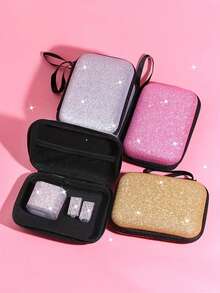 Shockproof Rhinestone 6pcs Set Rhinestone Data Cable Organizer Pouch Earphone Cable Protection Case Data Cable Pouch Square Coin Purse Multi Function Cable Protector Women's Day Gift - Multicolor - View 5