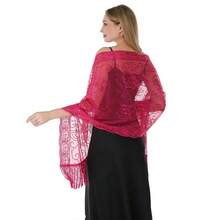 Abito da sera elegante con paillettes, scialle di colore unito in rete con nappe, mantella da sposa per feste, scialle da donna - Multicolore - Visualizzare 10