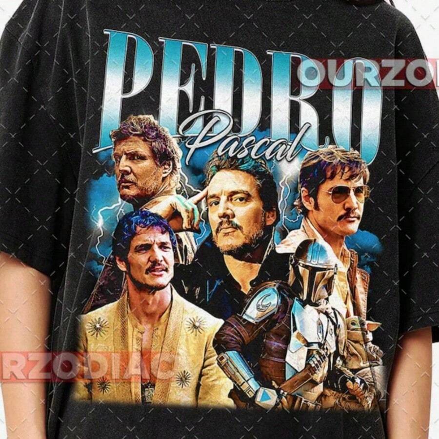 Pedro Pascal Actor T-Shirt - Unisex Heavy Cotton Tee Carole Baskin Shirt Mandalorian Fan Gift Pop Culture Tee Birthday P - 黑色 - 查看 1