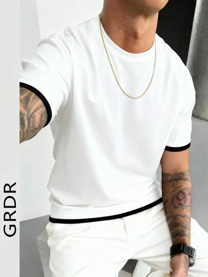  GRDR Herren klassisches Crew Neck Kurzarm T-Shirt, modisch minimalistisch, vielseitig für den Alltag