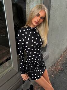 Casual Chic Black And White Polka Dot Backless Mini Dress - Twist Front Detail, Ideal For Spring Summer Outfit, Date Night, Vacation, Casual Going Out, Festival, Graduation Party - Black - View 7