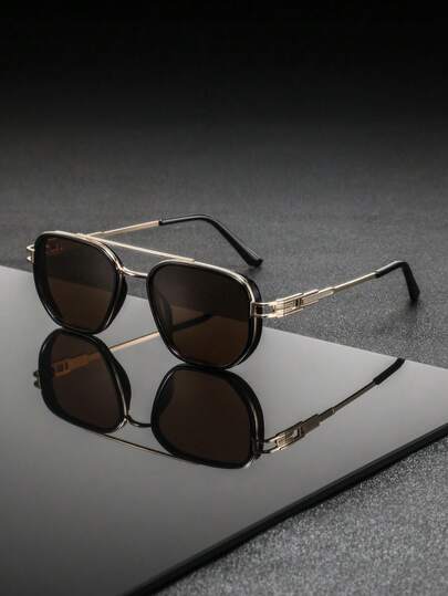 1 Pair Men's Metal Double-Bridge Classic Aviator Frames, Personalized Business Style Versatile Casual, Fashionable Glasses Suitable For Daily Commute, Business, Driving