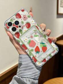 Strawberry Painted Transparent Card Holder Multifunctional Card Wallet With Wrist Strap, Thick Anti-Drop Phone Protective Case Compatible With IPhone 17/17Pro/17ProMax, 16/11/16Pro/16Plus/16ProMax/16e, 15ProMax, 13/14/12/XS/XR/7G/8P, Galaxy 11/12Pro/12/12X/13Pro/14Pro/15Pro/X3pro, 10/9/Note9/12c/Note11pro/Note8Pro/9C/9a - Specification 8 (1 Piece) - View 4