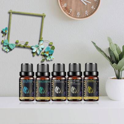 1 pieza 10ml/0.33fl.Oz Aceites de fragancia para aromaterapia en el hogar, aceites esenciales premium para difusor, humidificadores, elaboración de velas y jabones DIY, cera perfumada, ambientadores, cuidado de la piel hidratante, regalos de cumpleaños/festividades/Navidad, almizcle blanco, coco y vainilla, lino fresco, chicle de burbuja