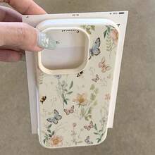 1 pieza Funda de teléfono con patrón de mariposa y floral de material TPU, compatible con iPhone 17 Pro Max/17/16 Pro Max/15/13/12/11, S20 FE/A15/S24/A55, Note 11/12/13 Pro, cobertura completa, protección suave anti-caídas - Blanco - Ver 3