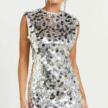 Summer And Autumn Women's Solid Color Sequin Strapless Sexy Mini Dress, Perfect For Sisters, Party Wear, Featuring Gorgeous Sequins That Will Attract All Eyes. - 銀色 - 查看 4
