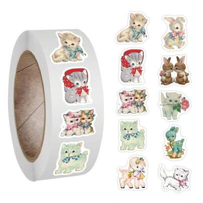 500PCS Vintage Animals Stickers Roll, For Water Bottles, Scrapbook, Journaling, Laptop, Etc. For Party Favors Birthday Decorate Sticker Roll, For Walls, Envelopes, Birthday And Greeting Cards