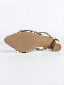 Giày sandal cao gót vừa phải, hở mũi, đính đá lấp lánh dành cho nữ, kiểu dáng sang trọng với khóa cài, mũi nhọn, gót dày, thích hợp cho các bữa tiệc mùa xuân/hè. - Vàng - Xem 10