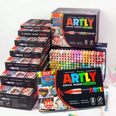 192/240/320 Rich Color Fade-Resistant Acrylic Marker Pen Set, Suitable For Artists Painting, Illustration, Handicrafts, Back To School Coloring Books And Other DIY Projects, Applicable To Paper, Fabric, Wood, Stone, Plastic