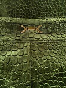 Women's Elegant Velvet Embossed Wrap Skirt, With Lining, High Waist Slit With Metal Buckle Fall - Olive Green - View 4