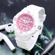 Casio Women's White Striped Fashion Watch, Unique Pink Plaid Dial, Lightweight Quartz Movement With Date Window, Suitable For Daily Wear In Summer - Pink - View 2