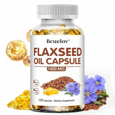 Bcuelov Flaxseed Oil Supplement - Contains Vitamin E, Omega 3/6/9, Premium Formula - Supports Immune System Health, Suitable For Both Men And Women - 120 Softgels