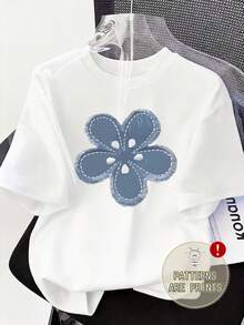 Women Loose Fit Round Neck T-Shirt, Soft Breathable Casual Tee For Spring Summer Outdoor Outings Holiday Travel - White - View 1