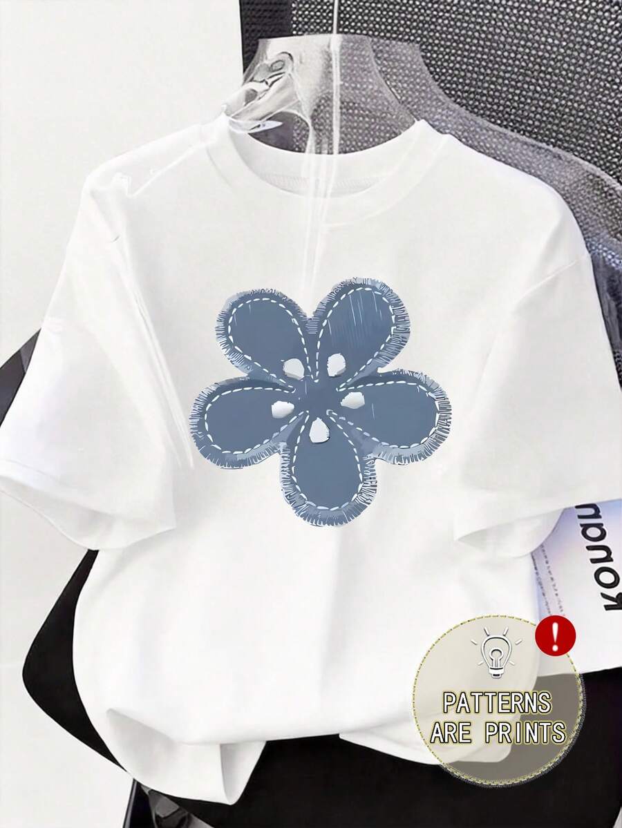 Women Loose Fit Round Neck T-Shirt, Soft Breathable Casual Tee For Spring Summer Outdoor Outings Holiday Travel - White - View 1