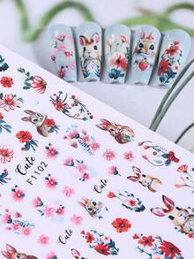 2pcs Easter Theme 3D Nail Art Stickers, Rabbit, Red Flower Petals, Cute Design 3D Self-Adhesive Nail Art Decorations, Nail Art Accessories For Women Nails - Multicolor - View 5