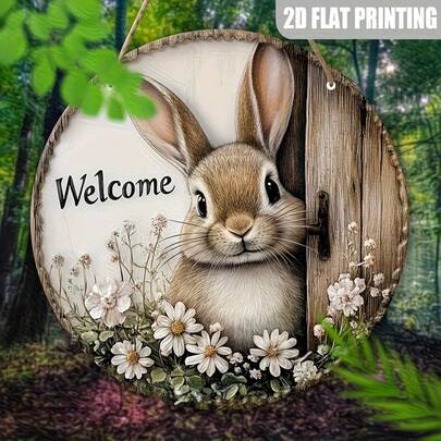 2D Flat Easter Bunny Wooden Wall Decor - Pre-Drilled And Hanging Rope, Rustic Door Decoration, Suitable For Home, Bar, Club, Holiday Decor, Perfect Gift Idea