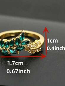 1枚流行女士时尚优雅绿色锆石叶形精致奢华戒指，婚礼订婚派对珠宝礼物 - 綠色 - 查看 5