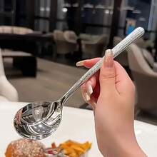 Conjunto de 2/10 Colheres de Aço Inoxidável Martelado, Resistente à Ferrugem e Durável, Adequado para Culinária Coreana e Ocidental, Design Ergonômico, Utensílios de Cozinha Duradouros - Prata - Visão 3
