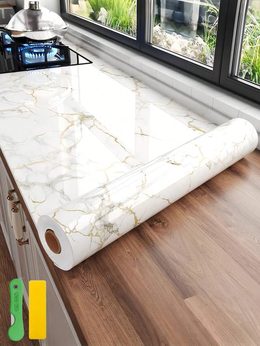 Platinum Marble Contact Paper, Self-Adhesive Waterproof Marble Texture Wallpaper, Vinyl Roll Material Suitable For Kitchen, Bathroom, Tabletop, Wall - Top Platinum - View 1