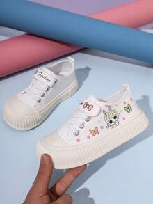 A Pair Of Boys' And Girls' Canvas Shoes, Autumn New Style, Children's Cloth Shoes, Girls' Spring And Autumn Shoes, Kindergarten Children's Soft Soled Board Shoes, Girl's Shoes Suitable For All Seasons - White - View 1