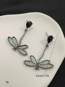 1 件蜻蜓和水滴几何颈链，金色金属锆石，男女通用个性化派对珠宝 - 金色 - 查看 4