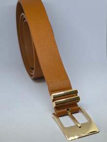 1 Piece Of Women's Caramel Brown Belt With Organic-Shaped Buckle, Classic Style, Versatile Metal, Premium PU Leather With High Durability. - 鏽棕色 - 查看 9